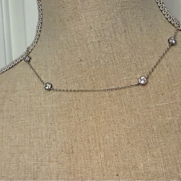 ROSS-SIMONS NECKLACE STERLING SILVER CHAIN STATION BEZEL CZ CUBIC ZIRCONIA 17” - Picture 1 of 6